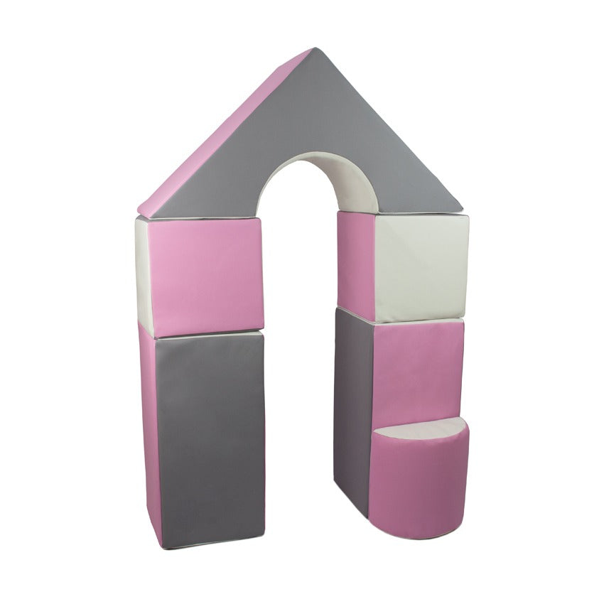 6 Piece Castle Set, Pink, Grey & White