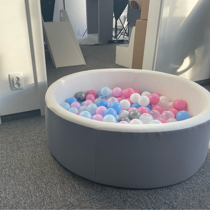 Soft Play Round Ball Pit, Grey & White (Choose your own ball colours)